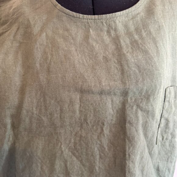 Len. ok 100% linen top Khaki olive green oversized - Picture 2 of 8